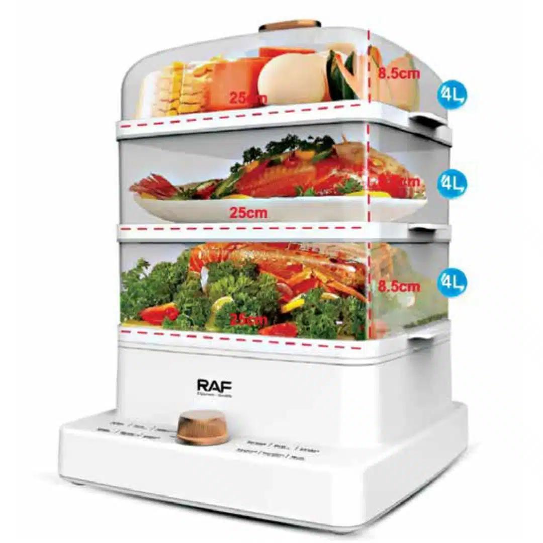 RAF Ατμομάγειρας 1200W 12lt με 3 Επίπεδα Μαγειρέματος με Διακόπτη Αυτόματης Απενεργοποίησης και Αντιολισθητική Βάση Λευκό RAF Ατμομάγειρας 1200W 12lt με 3 Επίπεδα Μαγειρέματος με Διακόπτη Αυτόματης Απενεργοποίησης και Αντιολισθητική Βάση Λευκό
