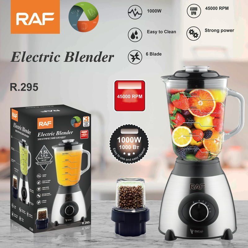 RAF Ηλεκτρικό Μίξερ - Μπλέντερ 1000W με Χωρητικότητα 1.5L - 5 Ταχύτητες & 6 Λεπίδες από Ανοξείδωτο Ατσάλι RAF Ηλεκτρικό Μίξερ - Μπλέντερ 1000W με Χωρητικότητα 1.5L - 5 Ταχύτητες & 6 Λεπίδες από Ανοξείδωτο Ατσάλι