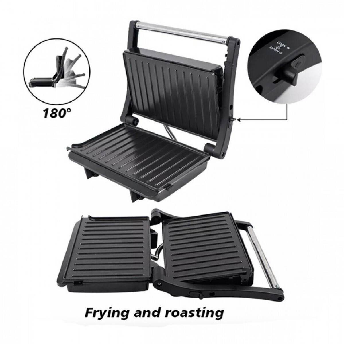 RAF Τοστιέρα-Γκριλιέρα 1000W με Αντικολλητικές Πλάκες και Προστασία Υπερθέρμανσης Μαύρo/Ασημί RAF Τοστιέρα-Γκριλιέρα 1000W με Αντικολλητικές Πλάκες και Προστασία Υπερθέρμανσης Μαύρo/Ασημί