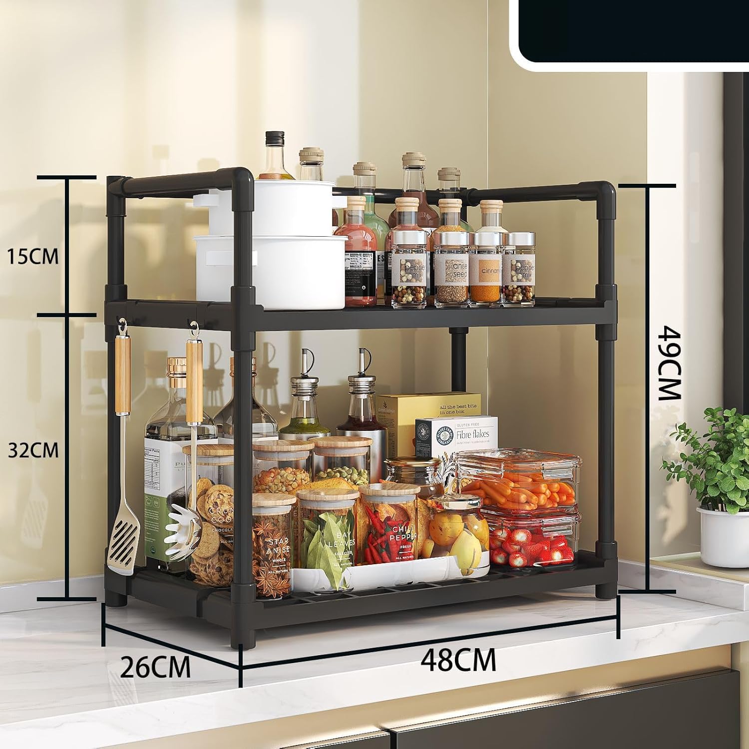 Ραφιέρα 2 Επιπέδων για Κουζίνα ή Μπάνιο 49x48x26cm Ραφιέρα 2 Επιπέδων για Κουζίνα ή Μπάνιο 49x48x26cm