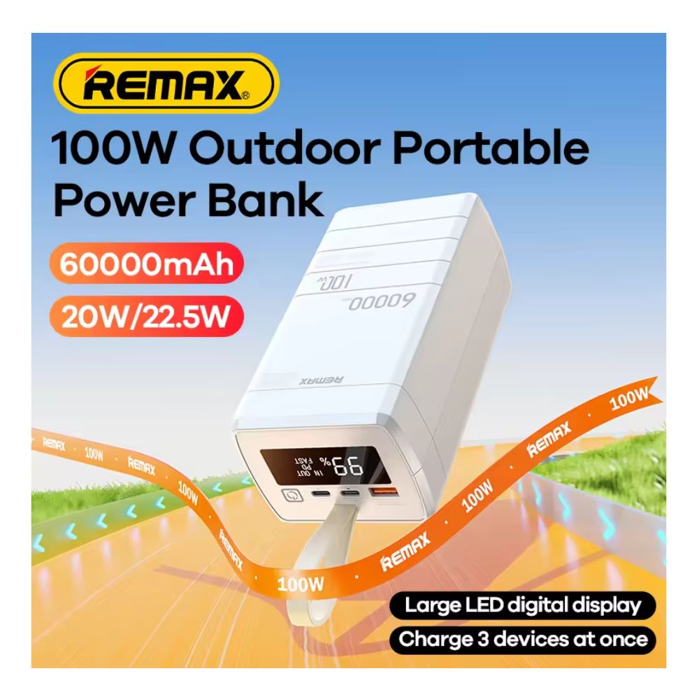 Remax Power Bank 60000mAh με Γρήγορη Φόρτιση PD100W – Λευκό Remax Power Bank 60000mAh με Γρήγορη Φόρτιση PD100W – Λευκό