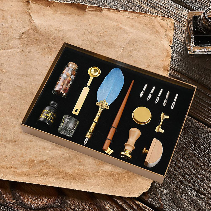 Ρετρό Σετ Πένα Καλλιγραφίας με Γαλάζιο Φτερό - Classic Set Dipping Feather Pen Ρετρό Σετ Πένα Καλλιγραφίας με Γαλάζιο Φτερό - Classic Set Dipping Feather Pen