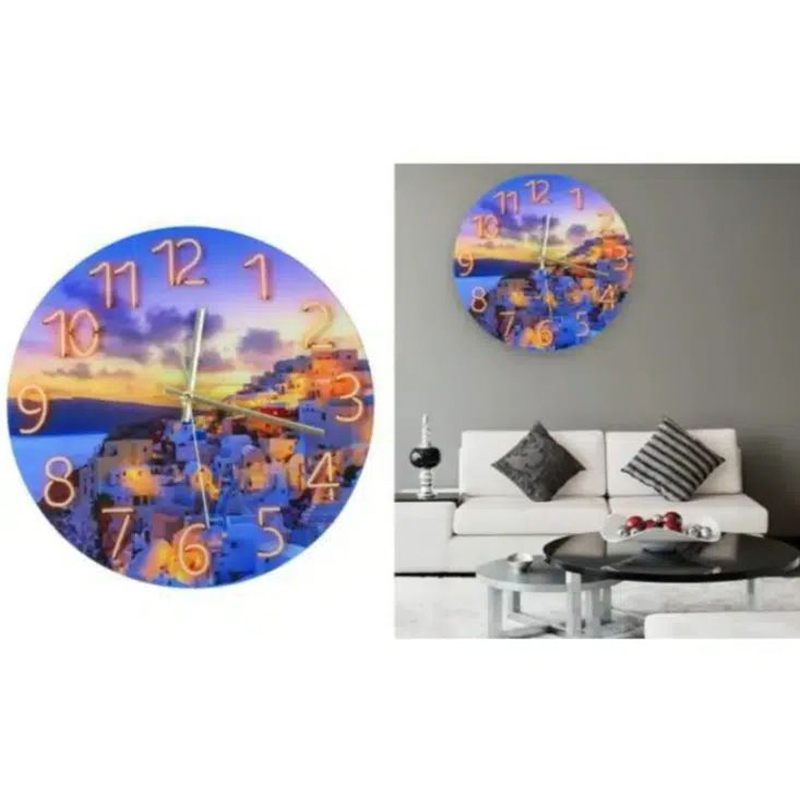 Ρολόι Τοίχου Quartz Διαμέτρου 30cm με Αριθμούς και Ταπετσαρία Κυκλαδίτικο Νησί Ρολόι Τοίχου Quartz Διαμέτρου 30cm με Αριθμούς και Ταπετσαρία Κυκλαδίτικο Νησί