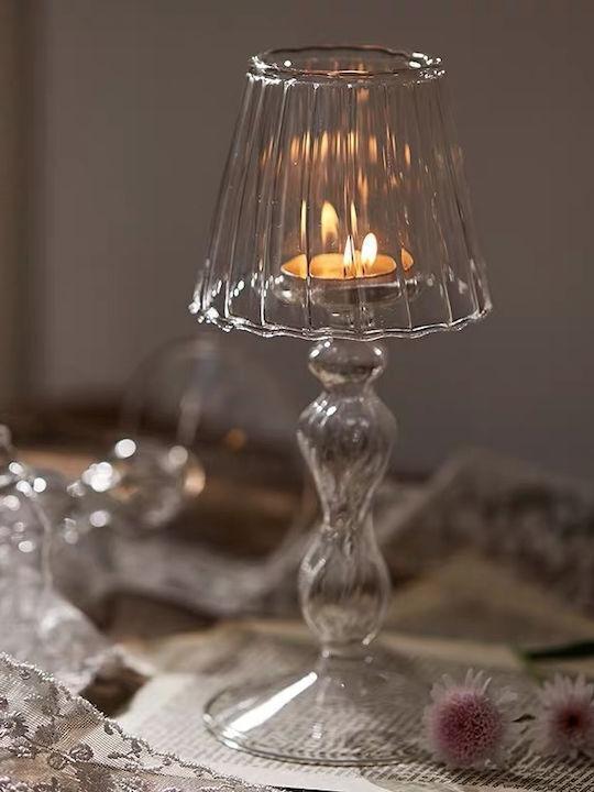 Ρομαντικό Γυάλινο Κηροπήγιο Πορτατίφ 18x5cm Ρομαντικό Γυάλινο Κηροπήγιο Πορτατίφ 18x5cm