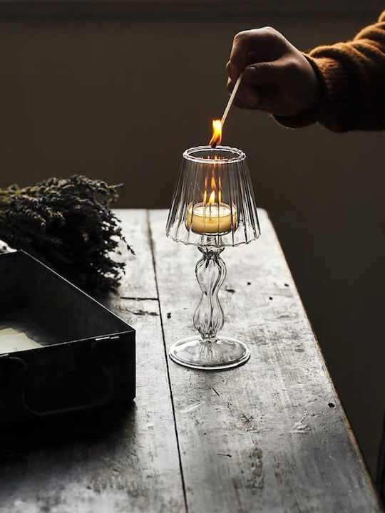 Ρομαντικό Γυάλινο Κηροπήγιο Πορτατίφ 18x5cm Ρομαντικό Γυάλινο Κηροπήγιο Πορτατίφ 18x5cm