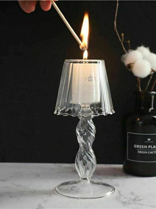 Ρομαντικό Γυάλινο Κηροπήγιο Πορτατίφ 18x5cm Ρομαντικό Γυάλινο Κηροπήγιο Πορτατίφ 18x5cm