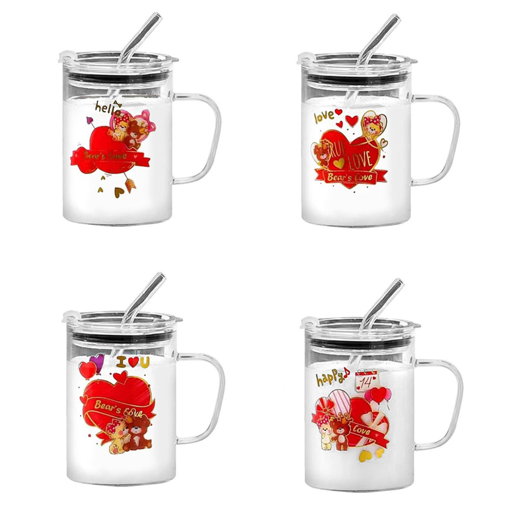 Ρομαντικό Σετ Γυάλινης Κούπας με Καλαμάκι και Καπάκι 400ml Ρομαντικό Σετ Γυάλινης Κούπας με Καλαμάκι και Καπάκι 400ml