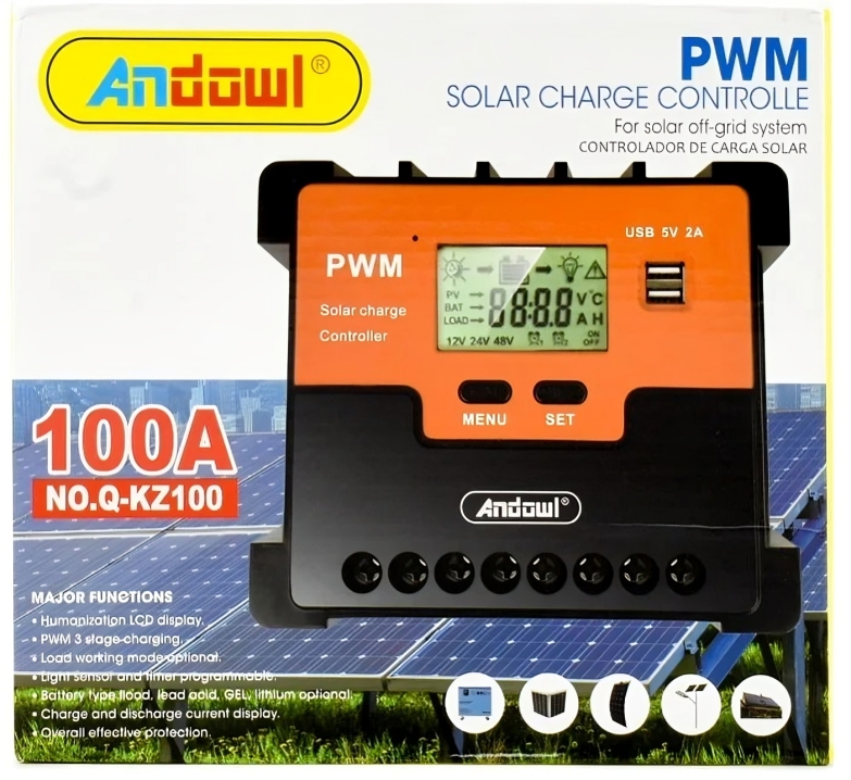 Ρυθμιστής Φόρτισης Φωτοβολταϊκών Πάνελ PMW 100A 12-24V με 2 Θύρες USB - Andowl Ρυθμιστής Φόρτισης Φωτοβολταϊκών Πάνελ PMW 100A 12-24V με 2 Θύρες USB - Andowl