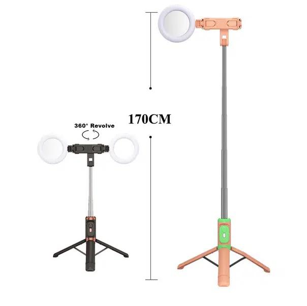 Selfie Stick Bluetooth 2 σε 1 Selfie-Stick που γίνεται και Τρίποδη Βάση Κινητού με Τηλεχειριστήριο και Φως Ροζ Χρώμα Selfie Stick Bluetooth 2 σε 1 Selfie-Stick που γίνεται και Τρίποδη Βάση Κινητού με Τηλεχειριστήριο και Φως Ροζ Χρώμα