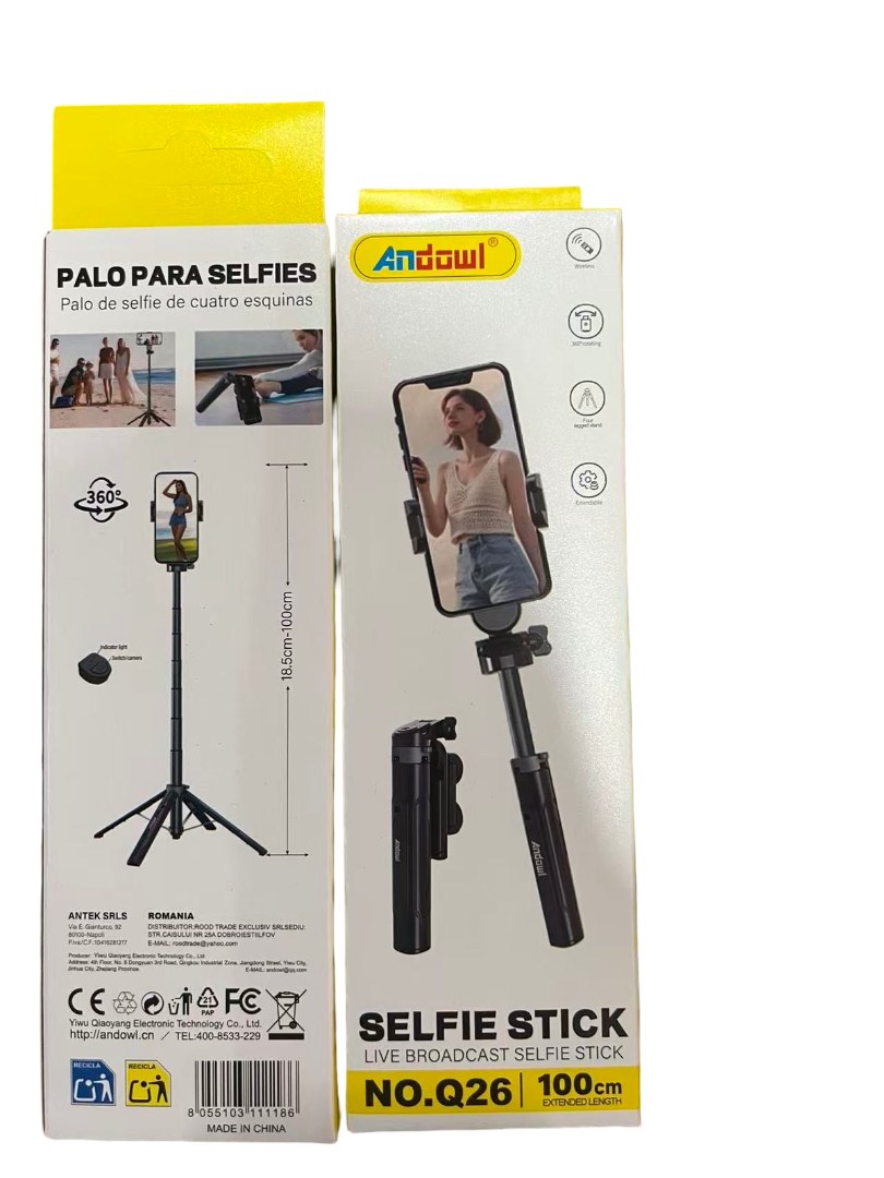 Selfie Stick Τρίποδο Andowl Q26 100cm – Αναδιπλούμενο με Bluetooth & Περιστροφή 360° | Για Κινητά iPhone & Android, Vlogging, Live Streaming Selfie Stick Τρίποδο Andowl Q26 100cm – Αναδιπλούμενο με Bluetooth & Περιστροφή 360° | Για Κινητά iPhone & Android, Vlogging, Live Streaming