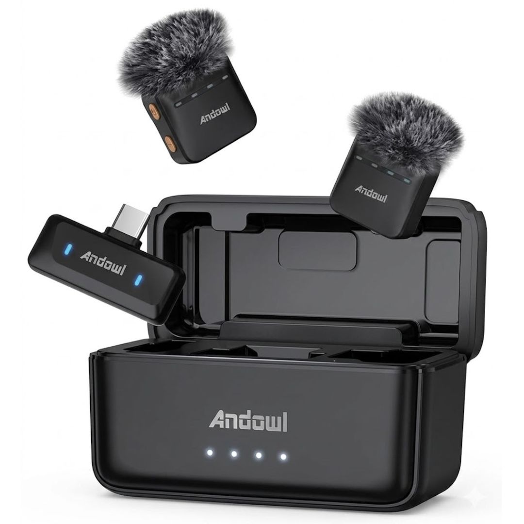 Σετ 2 Ασύρματα Μικρόφωνα Πέτου levalier με Δέκτη & Θήκη Φόρτισης - Andowl Σετ 2 Ασύρματα Μικρόφωνα Πέτου levalier με Δέκτη & Θήκη Φόρτισης - Andowl