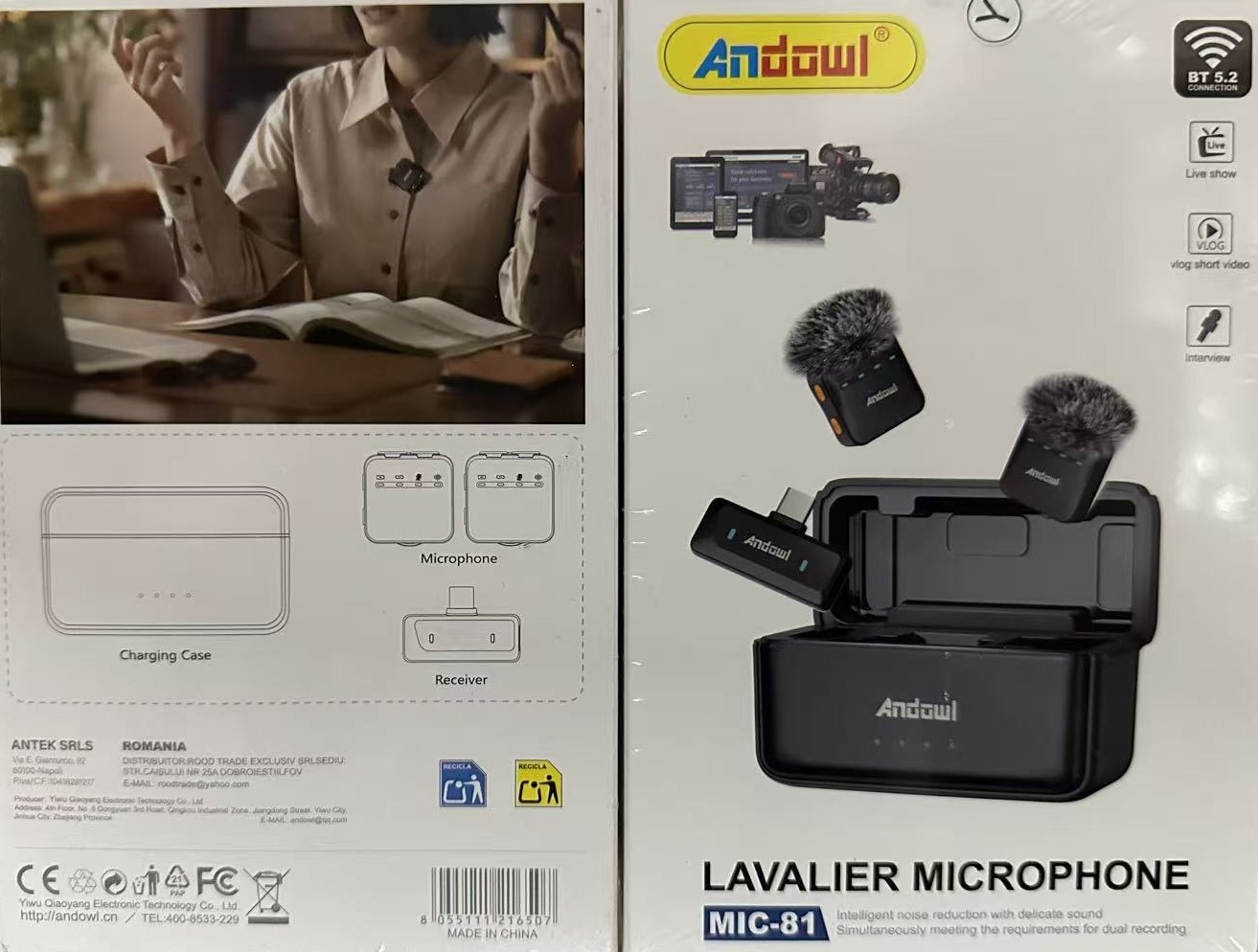 Σετ 2 Ασύρματα Μικρόφωνα Πέτου levalier με Δέκτη & Θήκη Φόρτισης - Andowl Σετ 2 Ασύρματα Μικρόφωνα Πέτου levalier με Δέκτη & Θήκη Φόρτισης - Andowl