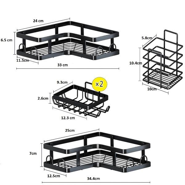 Σετ 2 Επιτοίχια Γωνιακά Αυτοκόλλητα Μεταλλικά Ράφια Μπάνιου-Κουζίνας & 3 Ραφάκια με Αυτοκόλλητο Μαύρο Σετ 2 Επιτοίχια Γωνιακά Αυτοκόλλητα Μεταλλικά Ράφια Μπάνιου-Κουζίνας & 3 Ραφάκια με Αυτοκόλλητο Μαύρο