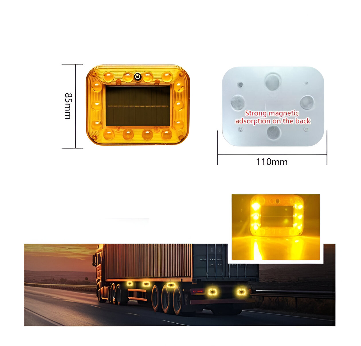 Σετ 2 Ηλιακά Προειδοποιητικά Φώτα LED IP67 85×110mm με Μαγνητική Βάση για Φορτηγά Σετ 2 Ηλιακά Προειδοποιητικά Φώτα LED IP67 85×110mm με Μαγνητική Βάση για Φορτηγά
