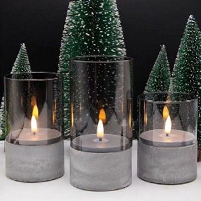 Σετ 3 Γυάλινα Κηροπήγια - Κεριά Μπαταρίας με Διάμετρο 8cm Σετ 3 Γυάλινα Κηροπήγια - Κεριά Μπαταρίας με Διάμετρο 8cm