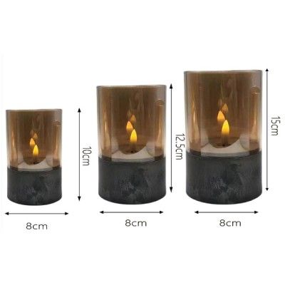 Σετ 3 Γυάλινα Κηροπήγια - Κεριά Μπαταρίας με Διάμετρο 8cm Σετ 3 Γυάλινα Κηροπήγια - Κεριά Μπαταρίας με Διάμετρο 8cm