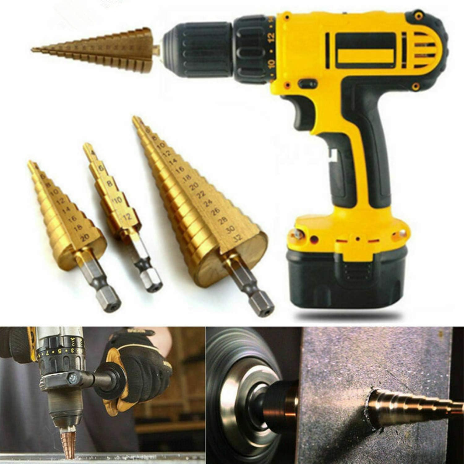 Σετ 3 Τρυπάνια Κωνικά Τιτανίου 4 - 12mm, 4 - 20mm & 4 - 32mm Σετ 3 Τρυπάνια Κωνικά Τιτανίου 4 - 12mm, 4 - 20mm & 4 - 32mm