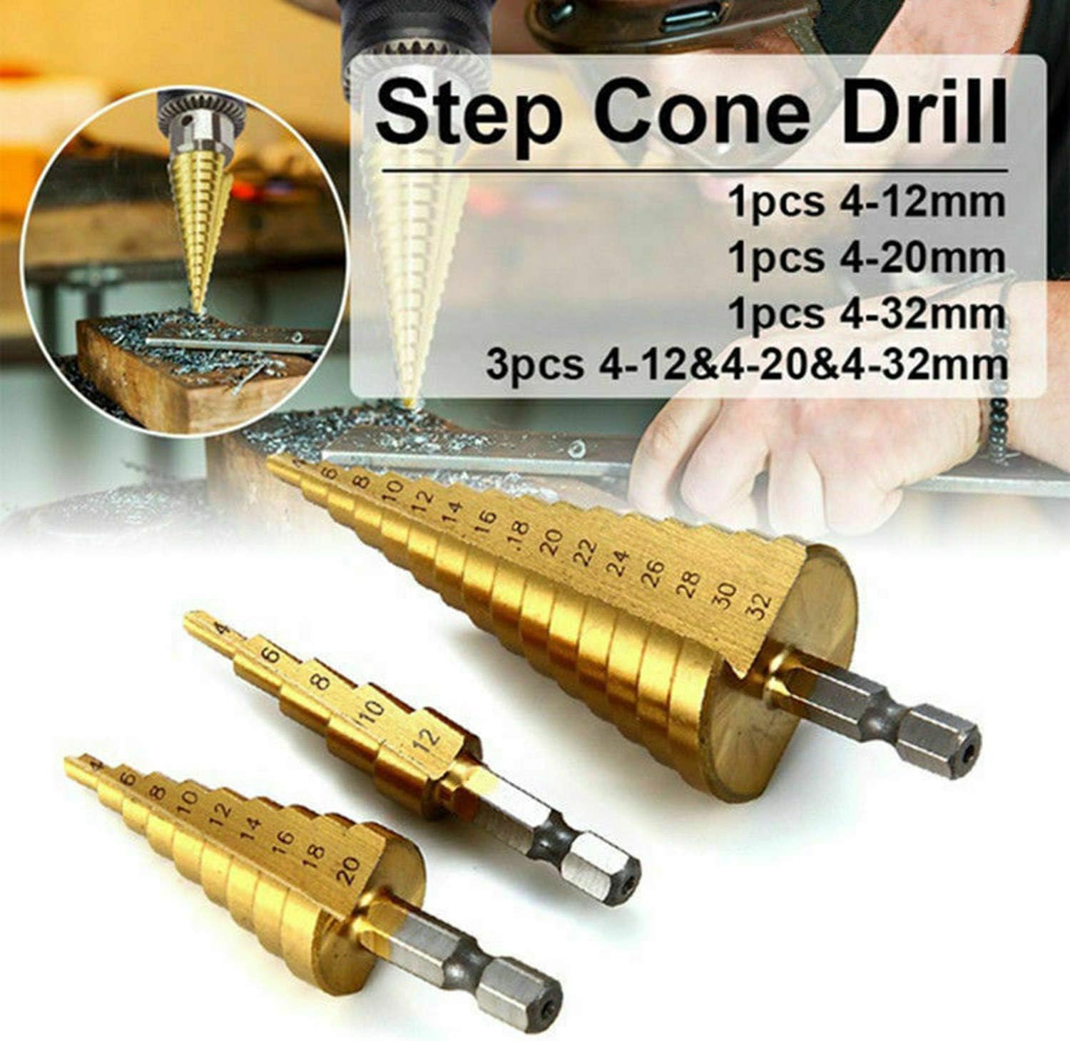 Σετ 3 Τρυπάνια Κωνικά Τιτανίου 4 - 12mm, 4 - 20mm & 4 - 32mm Σετ 3 Τρυπάνια Κωνικά Τιτανίου 4 - 12mm, 4 - 20mm & 4 - 32mm