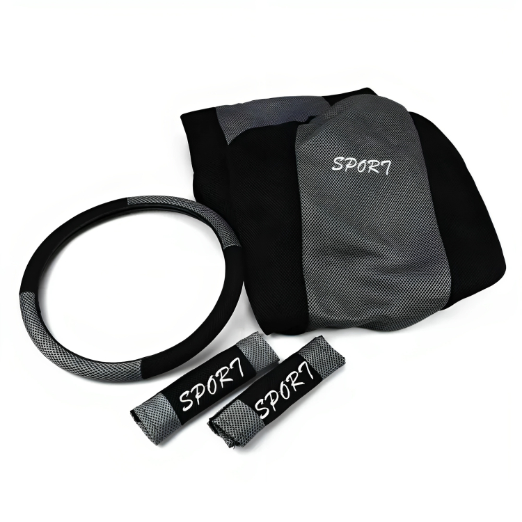 Σετ 6 τμχ Sport Υφασμάτινα Καλύμματα Αυτοκινήτου Καθισμάτων, Τιμονιού & Ζώνης Μαύρο / Γκρι Σετ 6 τμχ Sport Υφασμάτινα Καλύμματα Αυτοκινήτου Καθισμάτων, Τιμονιού & Ζώνης Μαύρο / Γκρι