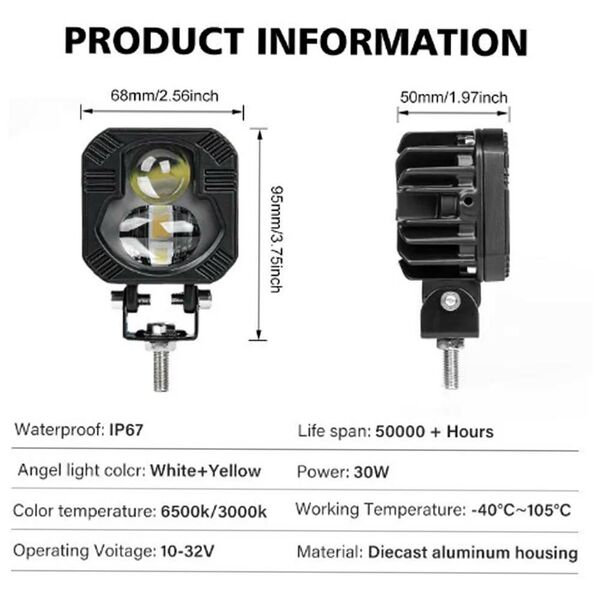 Σετ Αδιάβροχα Προβολάκια Μηχανής ή Αυτοκινήτου Αλουμινίου με 2 Σκάλες Φωτός Ψυχρό Λευκό – Κίτρινο 30W 12-24V Μαύρα Σετ Αδιάβροχα Προβολάκια Μηχανής ή Αυτοκινήτου Αλουμινίου με 2 Σκάλες Φωτός Ψυχρό Λευκό – Κίτρινο 30W 12-24V Μαύρα