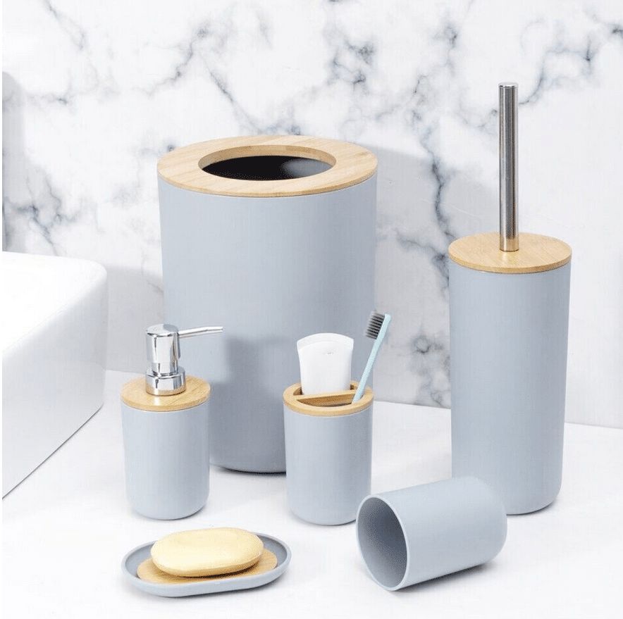 Σετ Αξεσουάρ Μπάνιου και Τουαλέτας 6 Τεμαχίων με Bamboo Λεπτομέρειες Γαλάζιο Σετ Αξεσουάρ Μπάνιου και Τουαλέτας 6 Τεμαχίων με Bamboo Λεπτομέρειες Γαλάζιο