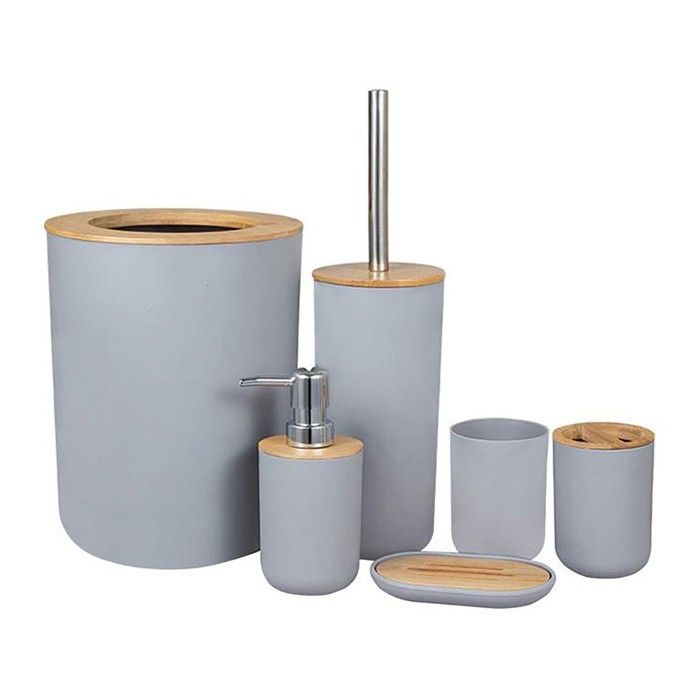 Σετ Αξεσουάρ Μπάνιου και Τουαλέτας 6 Τεμαχίων με Bamboo Λεπτομέρειες Γαλάζιο Σετ Αξεσουάρ Μπάνιου και Τουαλέτας 6 Τεμαχίων με Bamboo Λεπτομέρειες Γαλάζιο