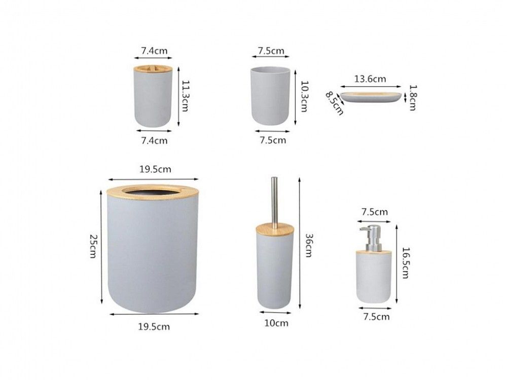 Σετ Αξεσουάρ Μπάνιου και Τουαλέτας 6 Τεμαχίων με Bamboo Λεπτομέρειες Λευκό Σετ Αξεσουάρ Μπάνιου και Τουαλέτας 6 Τεμαχίων με Bamboo Λεπτομέρειες Λευκό