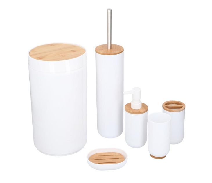 Σετ Αξεσουάρ Μπάνιου και Τουαλέτας 6 Τεμαχίων με Bamboo Λεπτομέρειες Λευκό Σετ Αξεσουάρ Μπάνιου και Τουαλέτας 6 Τεμαχίων με Bamboo Λεπτομέρειες Λευκό