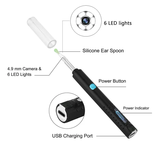 Εργαλείο αφαίρεσης κεριού αυτιού με κάμερα HD και καθαριστικό αυτιού με 6 φώτα LED – Λευκό Εργαλείο αφαίρεσης κεριού αυτιού με κάμερα HD και καθαριστικό αυτιού με 6 φώτα LED – Λευκό