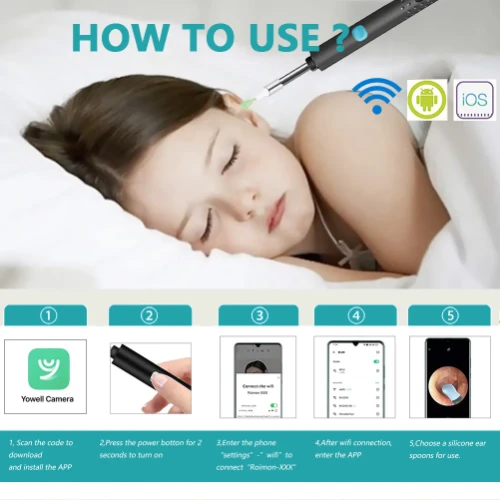 Εργαλείο αφαίρεσης κεριού αυτιού με κάμερα HD και καθαριστικό αυτιού με 6 φώτα LED – Λευκό Εργαλείο αφαίρεσης κεριού αυτιού με κάμερα HD και καθαριστικό αυτιού με 6 φώτα LED – Λευκό