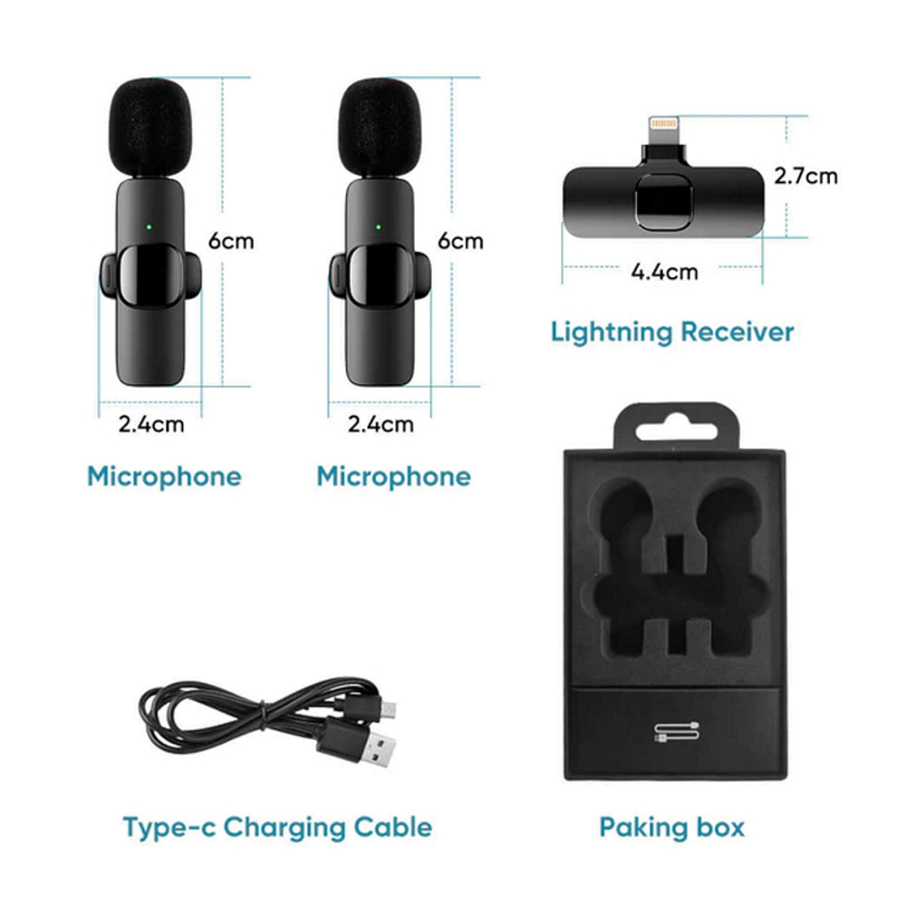 Σετ Ασύρματα Πυκνωτικά Μικρόφωνα Πέτου Clip On - Συνδεσιμότητα Lightning - Apexel Σετ Ασύρματα Πυκνωτικά Μικρόφωνα Πέτου Clip On - Συνδεσιμότητα Lightning - Apexel