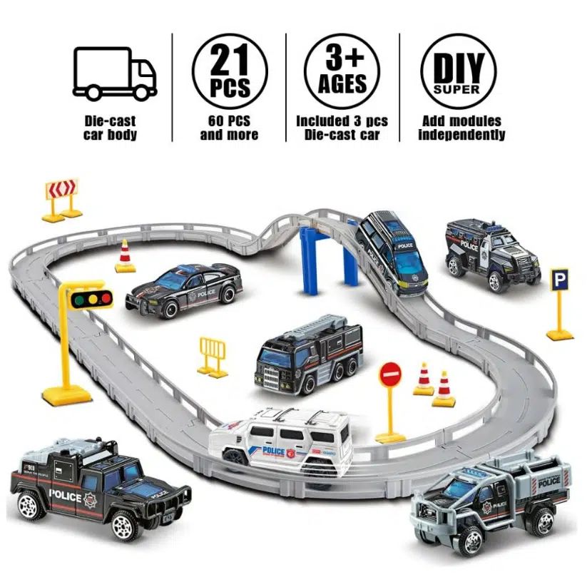Ηλεκτρικό Σετ Αυτοκινητοδρόμου με Αστυνομικά Οχήματα για 3+ Ετών Ηλεκτρικό Σετ Αυτοκινητοδρόμου με Αστυνομικά Οχήματα για 3+ Ετών