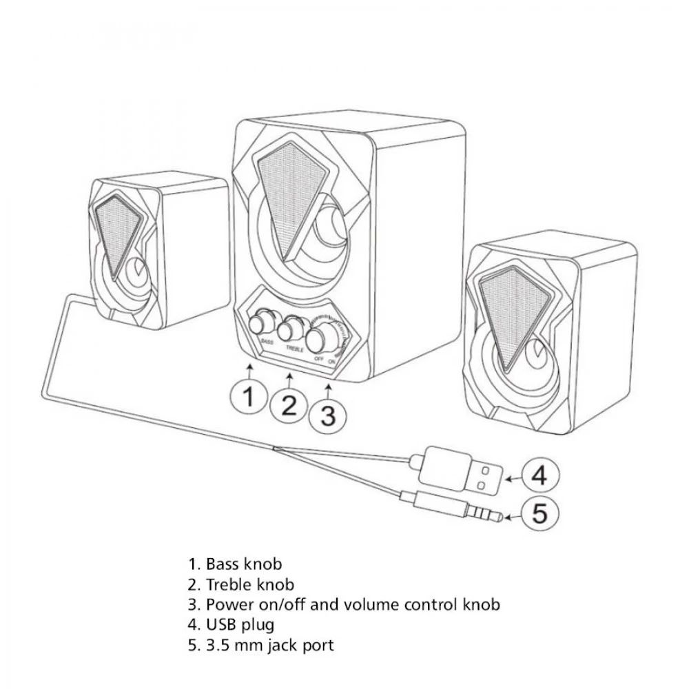Σετ Ηχείων Υπολογιστή με Subwoofer 2.1 RGB 5+3Wx2 - AERBES Σετ Ηχείων Υπολογιστή με Subwoofer 2.1 RGB 5+3Wx2 - AERBES
