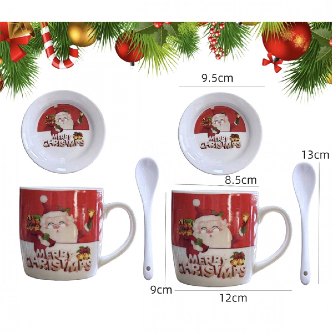 Σετ με 2 Χριστουγεννιάτικες Κεραμικές Κούπες 320ml με Σχέδιο Άγιου Βασίλη και με Πιατάκια και Κουταλάκια Σετ με 2 Χριστουγεννιάτικες Κεραμικές Κούπες 320ml με Σχέδιο Άγιου Βασίλη και με Πιατάκια και Κουταλάκια