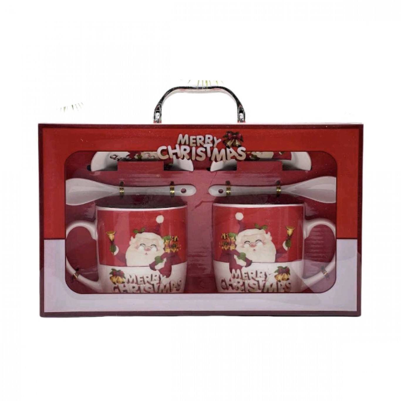 Σετ με 2 Χριστουγεννιάτικες Κεραμικές Κούπες 320ml με Σχέδιο Άγιου Βασίλη και με Πιατάκια και Κουταλάκια Σετ με 2 Χριστουγεννιάτικες Κεραμικές Κούπες 320ml με Σχέδιο Άγιου Βασίλη και με Πιατάκια και Κουταλάκια