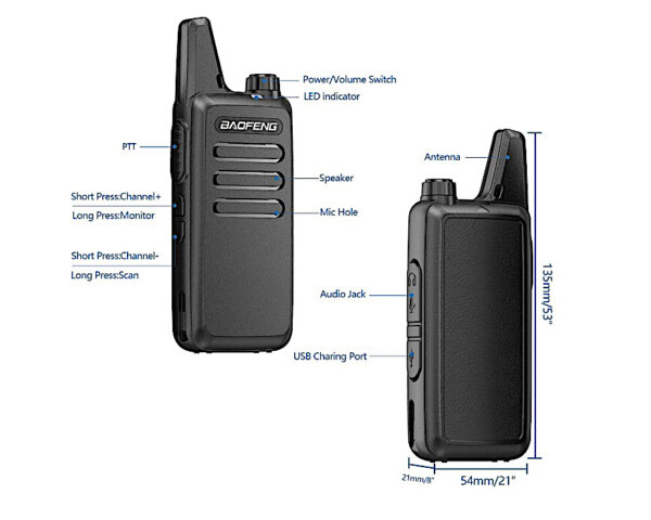 Σετ Mini Walkie Talkie 5W με 16 Κανάλια 2 τμχ - Baofeng Σετ Mini Walkie Talkie 5W με 16 Κανάλια 2 τμχ - Baofeng