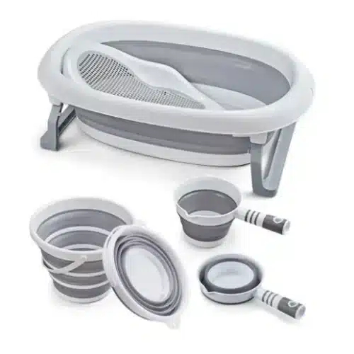 Σετ Μπάνιου Μωρού 4τμχ με Πτυσσόμενη Μπανιέρα, Θερμόμετρο LED και Αντιολισθητική Βάση σε Λευκό/Γκρί Χρώμα Σετ Μπάνιου Μωρού 4τμχ με Πτυσσόμενη Μπανιέρα, Θερμόμετρο LED και Αντιολισθητική Βάση σε Λευκό/Γκρί Χρώμα