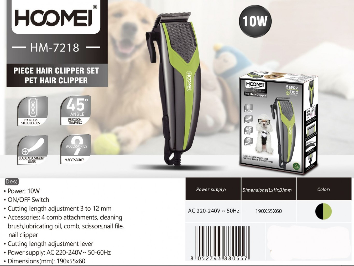 Σετ Περιποίησης Κατοικιδίων HM-7218 με Κουρευτική Μηχανή, Λίμα και Ψαλίδι Νυχιών Σετ Περιποίησης Κατοικιδίων HM-7218 με Κουρευτική Μηχανή, Λίμα και Ψαλίδι Νυχιών