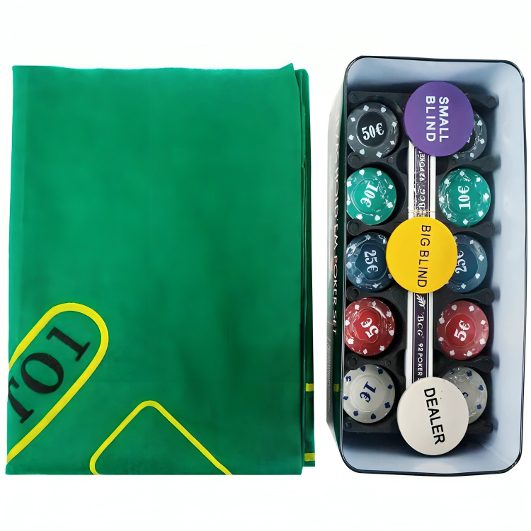 Σετ Πόκερ με 2 Τράπουλες,200 Αριθμημένες Μάρκες και Τσόχα σε Μεταλλικό Κουτί Σετ Πόκερ με 2 Τράπουλες,200 Αριθμημένες Μάρκες και Τσόχα σε Μεταλλικό Κουτί