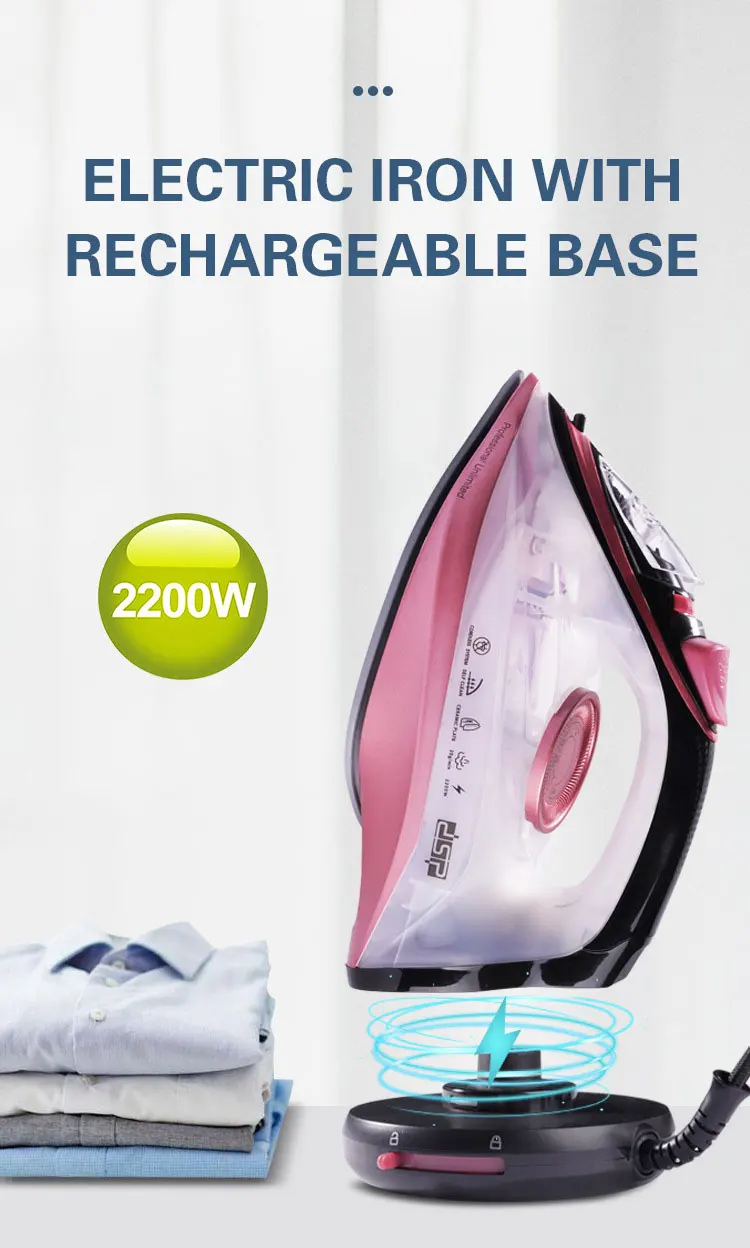 Σίδερο Ατμού με Αντικολλητική Πλάκα και Βάση Στήριξης DSP 2200W 220V Λευκό-Ροζ Σίδερο Ατμού με Αντικολλητική Πλάκα και Βάση Στήριξης DSP 2200W 220V Λευκό-Ροζ