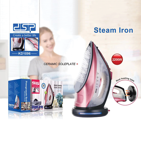 Σίδερο Ατμού με Αντικολλητική Πλάκα και Βάση Στήριξης DSP 2200W 220V Λευκό-Ροζ Σίδερο Ατμού με Αντικολλητική Πλάκα και Βάση Στήριξης DSP 2200W 220V Λευκό-Ροζ