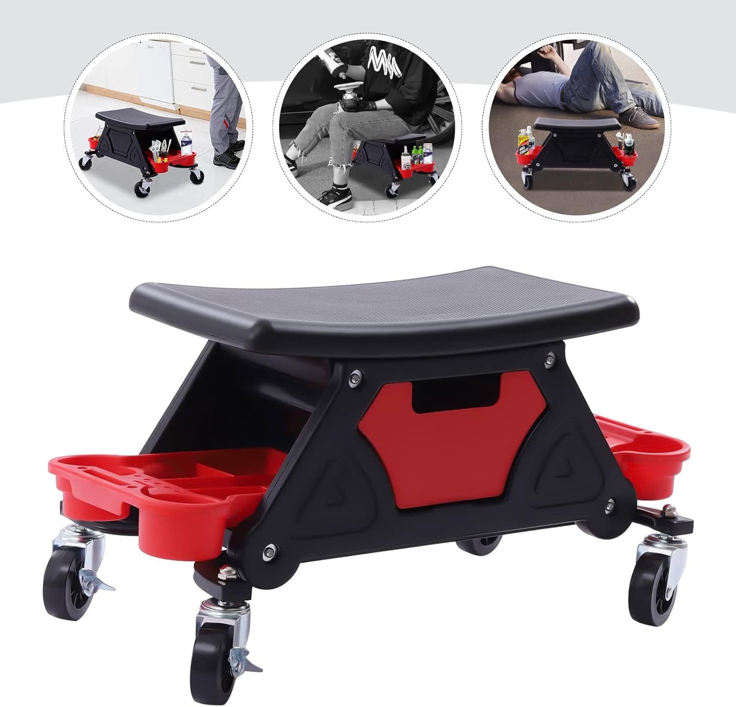 Σκαμπό Εργασίας για Μηχανικούς Αυτοκινήτων με Ροδάκια & 2 Δίσκους Αποθήκευσης Εργαλείων - Αντοχή έως 150kg Σκαμπό Εργασίας για Μηχανικούς Αυτοκινήτων με Ροδάκια & 2 Δίσκους Αποθήκευσης Εργαλείων - Αντοχή έως 150kg