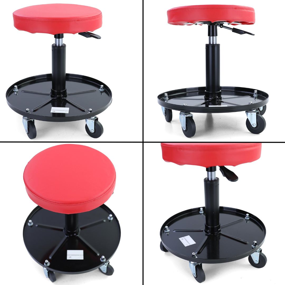 Σκαμπό Εργασίας με Ρόδες και Ρυθμιζόμενο Ύψος – Με Αποθηκευτικό Δίσκο για Εργαλεία Σκαμπό Εργασίας με Ρόδες και Ρυθμιζόμενο Ύψος – Με Αποθηκευτικό Δίσκο για Εργαλεία