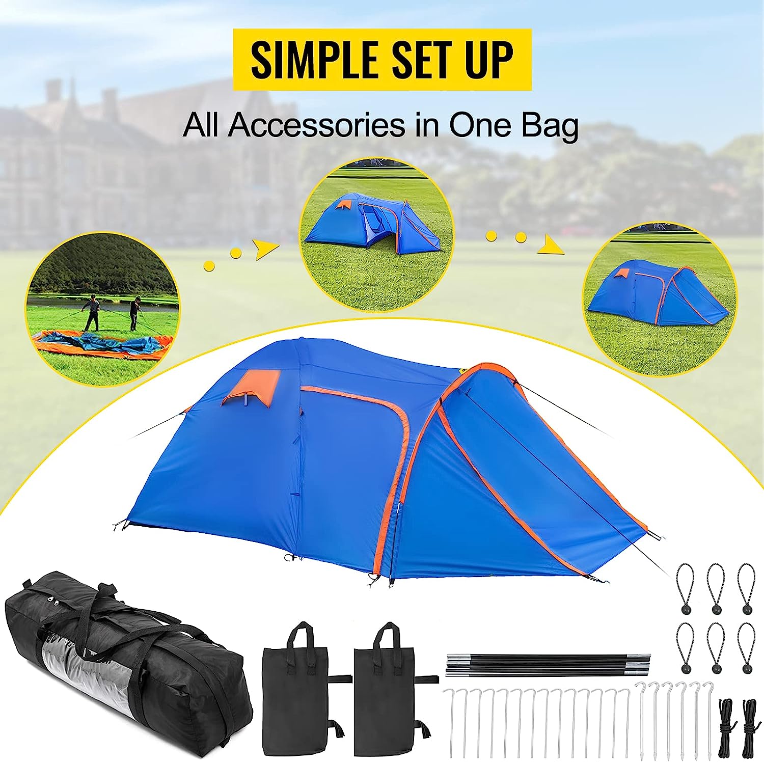 Σκηνή Τούνελ για Camping 2-3 Ατόμων με Προθάλαμο (2 χώρους) Καλοκαιρινή Αδιάβροχη Μπλε - 405x217x170εκ Σκηνή Τούνελ για Camping 2-3 Ατόμων με Προθάλαμο (2 χώρους) Καλοκαιρινή Αδιάβροχη Μπλε - 405x217x170εκ