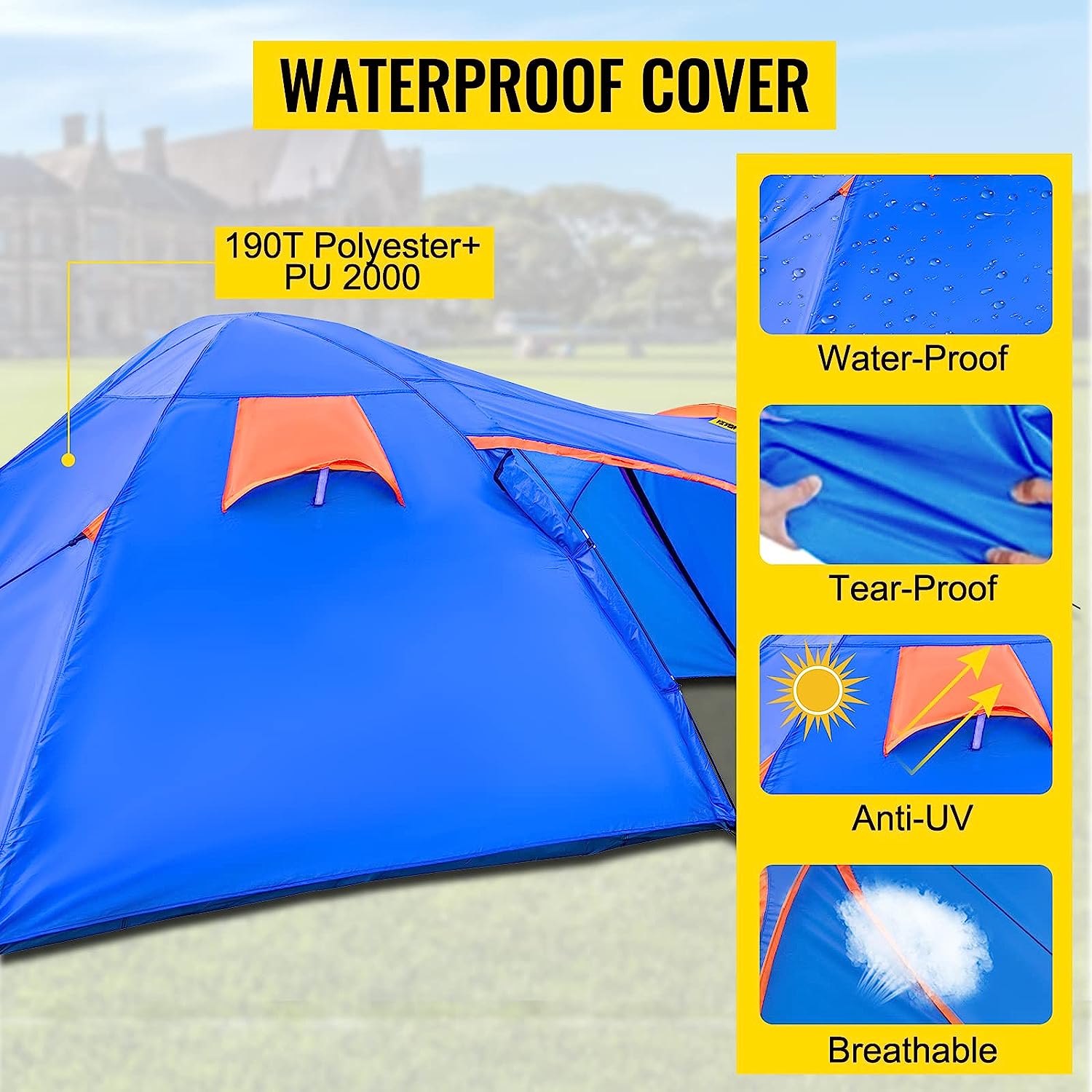 Σκηνή Τούνελ για Camping 2-3 Ατόμων με Προθάλαμο (2 χώρους) Καλοκαιρινή Αδιάβροχη Μπλε - 405x217x170εκ Σκηνή Τούνελ για Camping 2-3 Ατόμων με Προθάλαμο (2 χώρους) Καλοκαιρινή Αδιάβροχη Μπλε - 405x217x170εκ