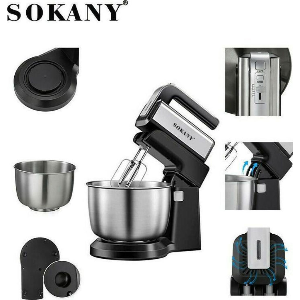 SOKANY Ηλεκτρικό Μίξερ 5 Ταχυτήτων 3.5L, 500W με Κάδο από Ανοξείδωτο Χάλυβα-Blender CX 6652 SOKANY Ηλεκτρικό Μίξερ 5 Ταχυτήτων 3.5L, 500W με Κάδο από Ανοξείδωτο Χάλυβα-Blender CX 6652