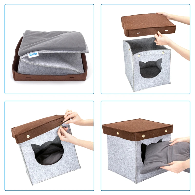 Σπιτάκι Γάτας από Τσόχα με Μαξιλάρι και Καπάκι Σπιτάκι Γάτας από Τσόχα με Μαξιλάρι και Καπάκι