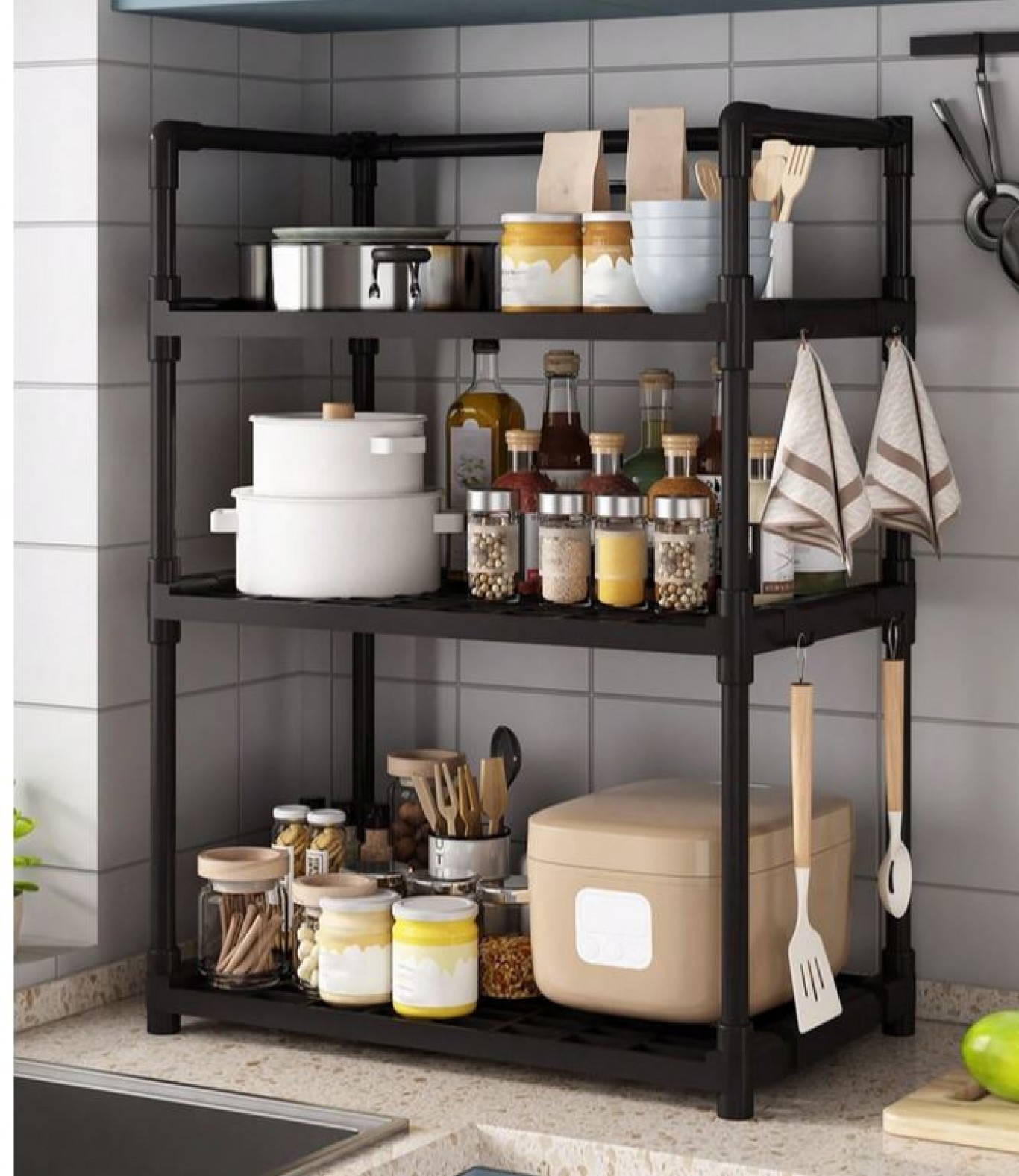 Σταθερή Ραφιέρα Οργάνωσης 3 Επιπέδων Κουζίνας-Μπάνιου Μαύρη 71x48x26cm Σταθερή Ραφιέρα Οργάνωσης 3 Επιπέδων Κουζίνας-Μπάνιου Μαύρη 71x48x26cm