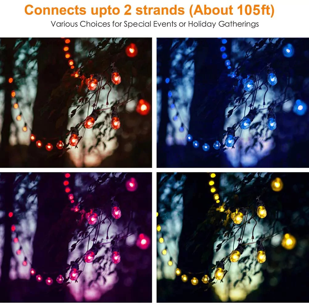 Στεγανή Γιρλάντα Φωτισμού - Αδιάβροχα RGB Φώτα Κήπου 12m με Τηλεχειριστήριο – 15 Λάμπες Στεγανή Γιρλάντα Φωτισμού - Αδιάβροχα RGB Φώτα Κήπου 12m με Τηλεχειριστήριο – 15 Λάμπες