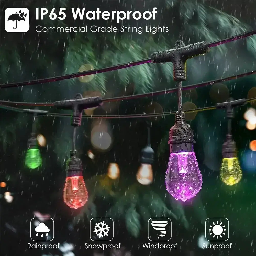 Στεγανή Γιρλάντα Φωτισμού - Αδιάβροχα RGB Φώτα Κήπου 12m με Τηλεχειριστήριο – 15 Λάμπες Στεγανή Γιρλάντα Φωτισμού - Αδιάβροχα RGB Φώτα Κήπου 12m με Τηλεχειριστήριο – 15 Λάμπες